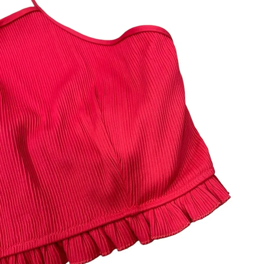 Freya Red Ribbed High Neck Ruffle Bikini Top - Picture 3 of 5